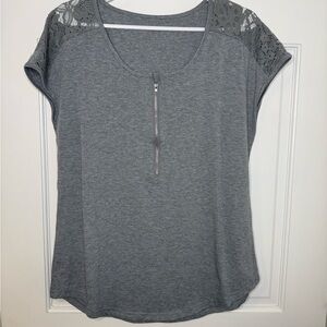 Gray Lace Sleeve Women's Top